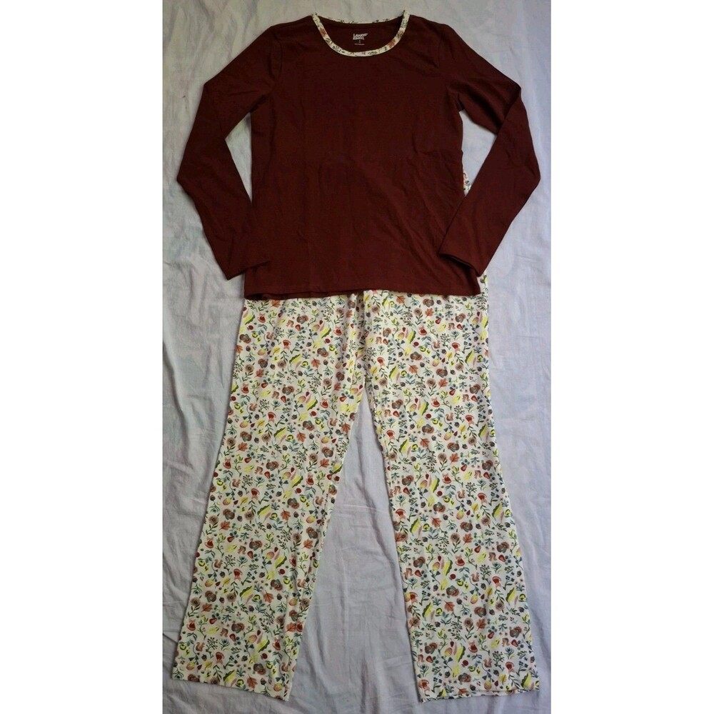 Lands’ End 2 Piece Pajama Set Fall Autumn Print Fox Squirrel Turkey Small 6-8